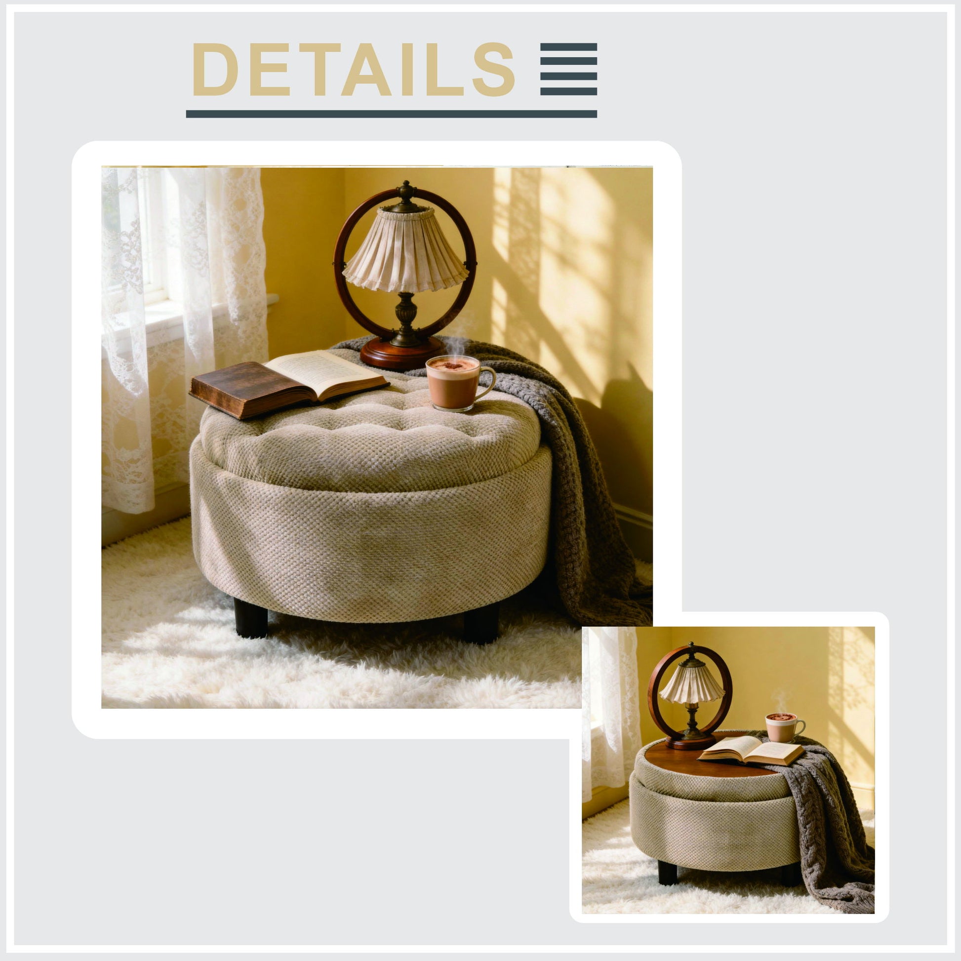 Storage Round Footstool Table Ottoman Home Essentials
