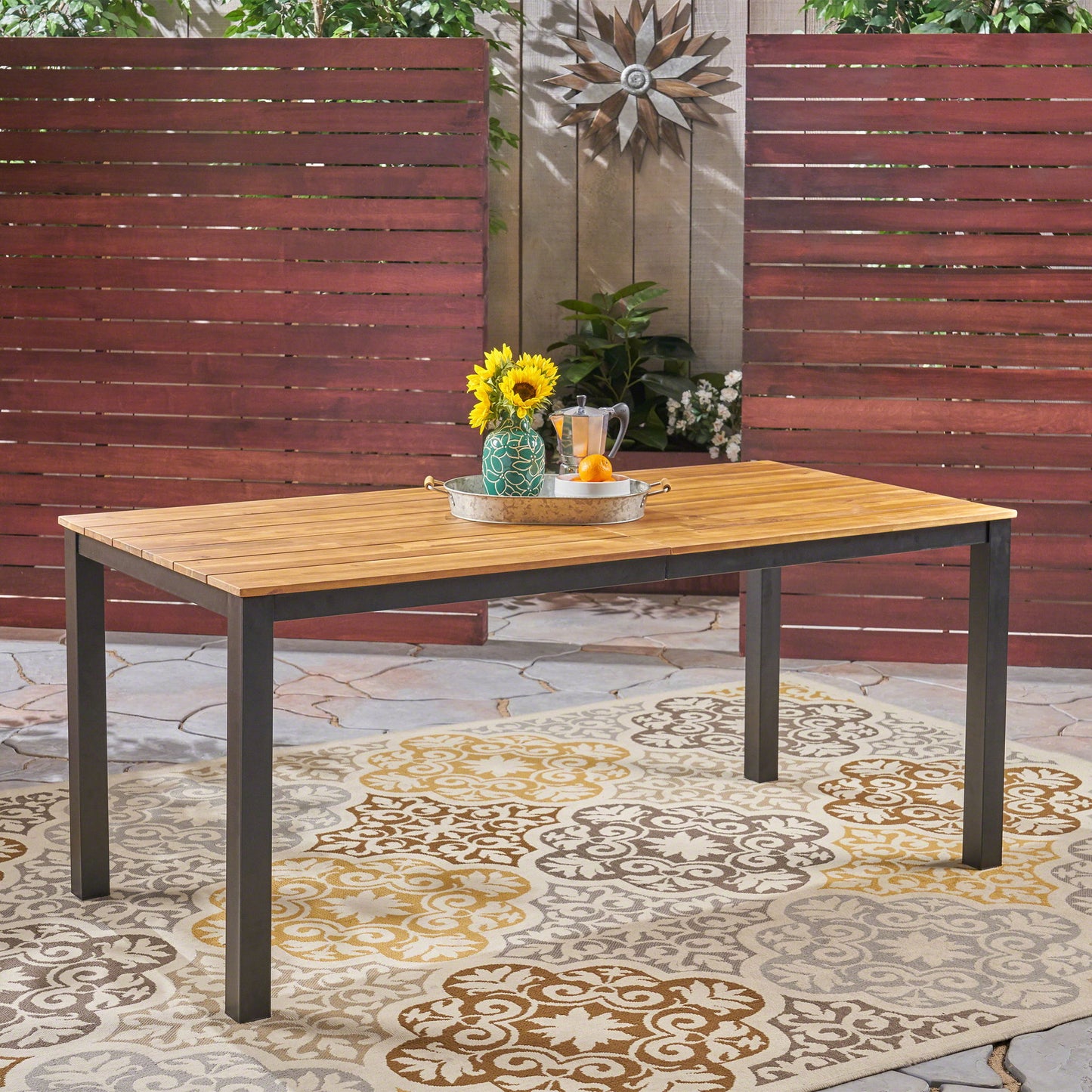 Rectangular Outdoor Dining Table Tabletop With Iron Legs - Black Noble House