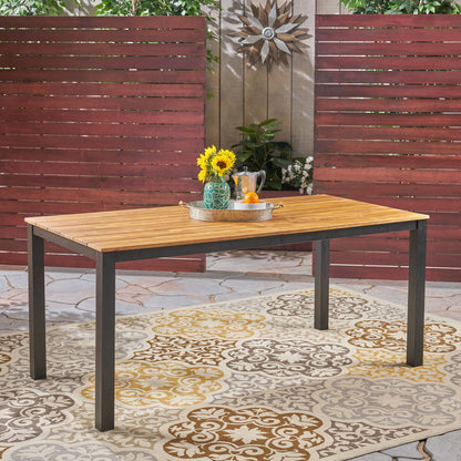 Rectangular Outdoor Dining Table Tabletop With Iron Legs - Black Noble House
