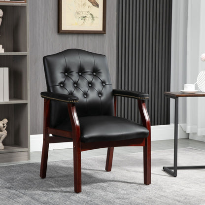 Leather Reception Guest Chairs With Padded Seat And Arms Ergonomic Mid-Back Office Executive Side Chair For Meeting Waiting Room Conference Office Guest Chairs - Black