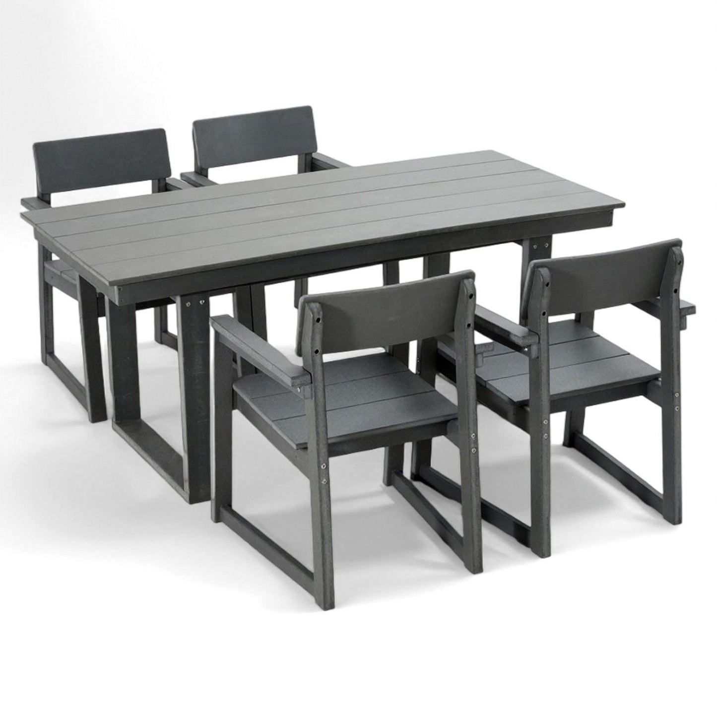 5 Piece Outdoor Dining Set For 4, Patio Table With Umbrella Hole And 4 Armrest Chairs For Backyard - Gray Home Essentials