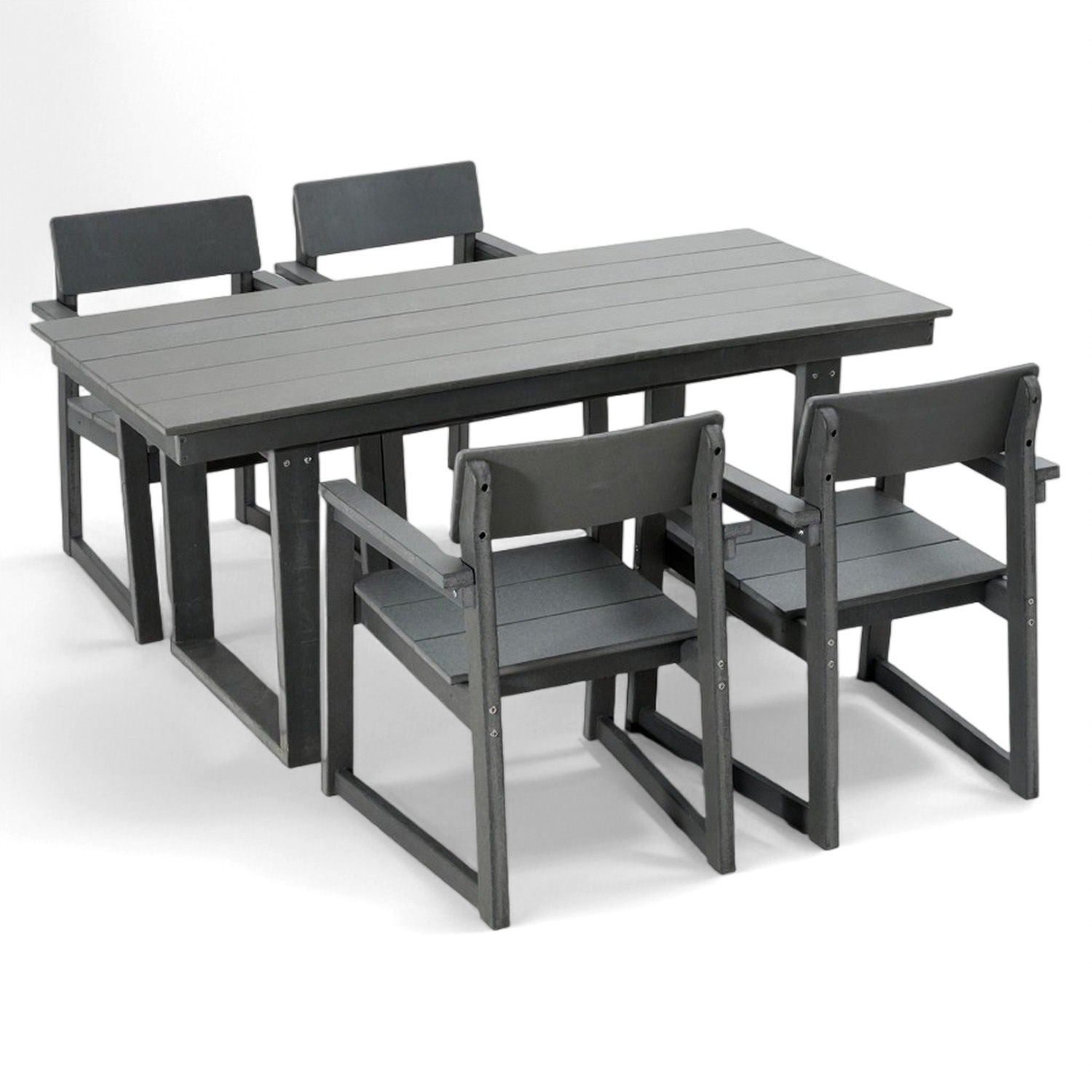 5 Piece Outdoor Dining Set For 4, Patio Table With Umbrella Hole And 4 Armrest Chairs For Backyard - Gray Home Essentials