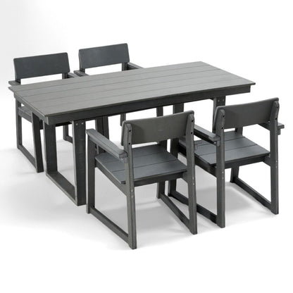 5 Piece Outdoor Dining Set For 4, Patio Table With Umbrella Hole And 4 Armrest Chairs For Backyard - Gray Home Essentials