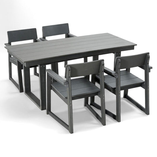 5 Piece Outdoor Dining Set For 4, Patio Table With Umbrella Hole And 4 Armrest Chairs For Backyard - Gray Home Essentials