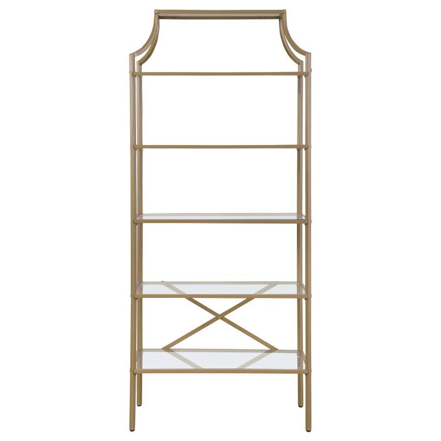 Serena - 5-Shelf Glass Bookshelf - Gold CoasterEssence