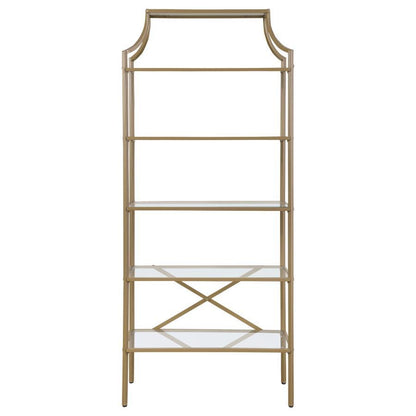 Serena - 5-Shelf Glass Bookshelf - Gold CoasterEssence