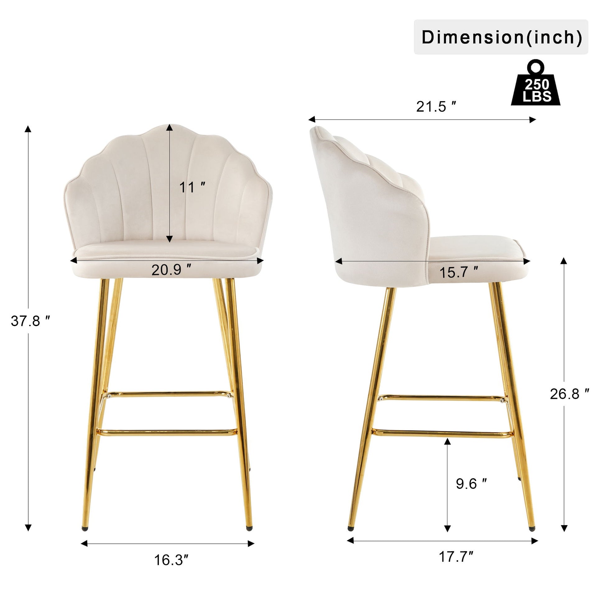 Elegant Shell Shape Velvet Bar Chair (Set of 2) Home Essentials