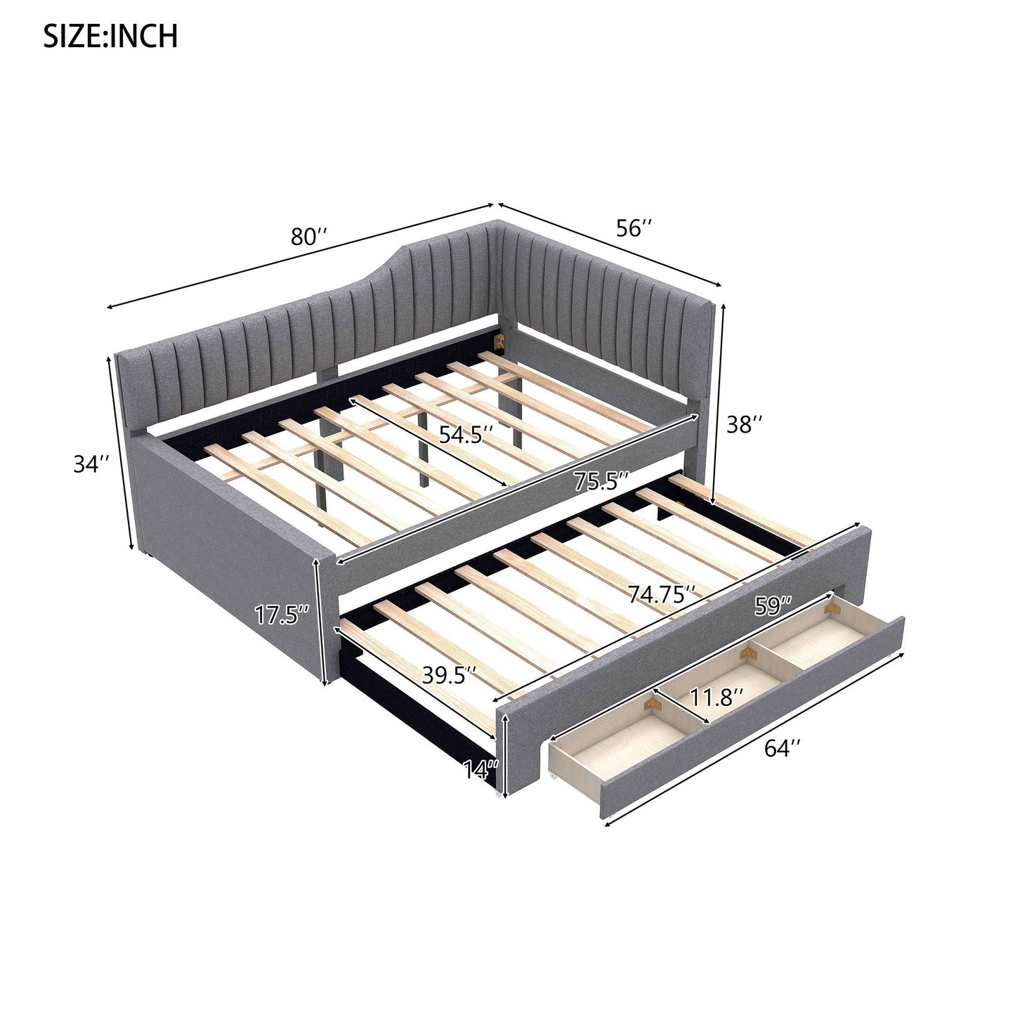 Upholstered Daybed With Trundle And 3 Drawers Dreamland