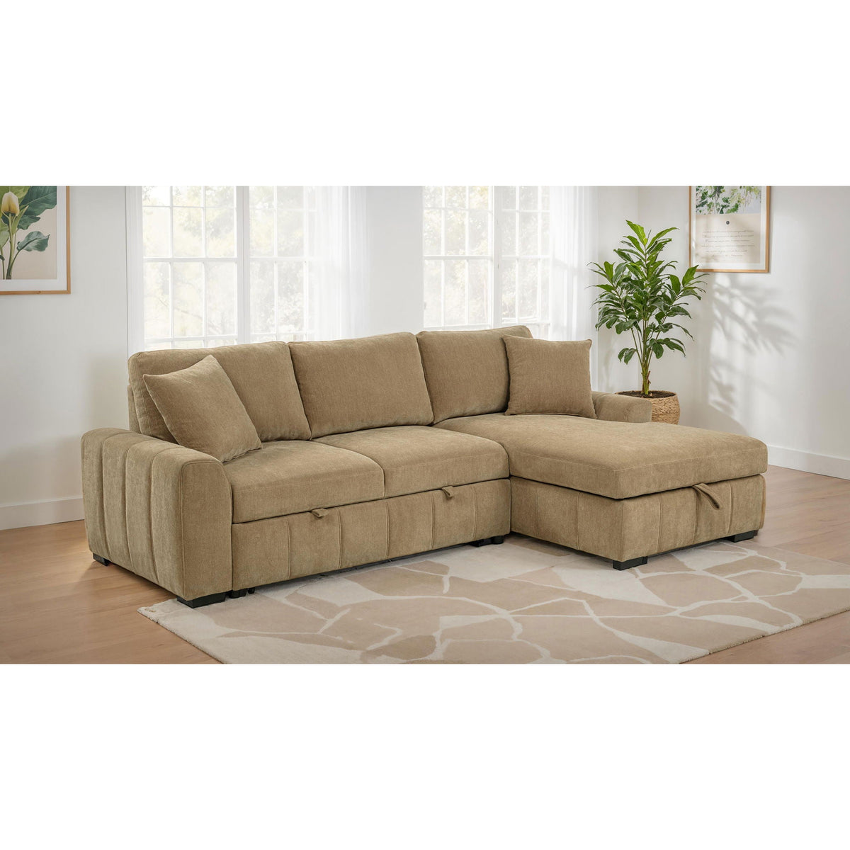 Logan - Sleeper Sectional Sofa With Right Arm Chaise - Camel Furniture Max