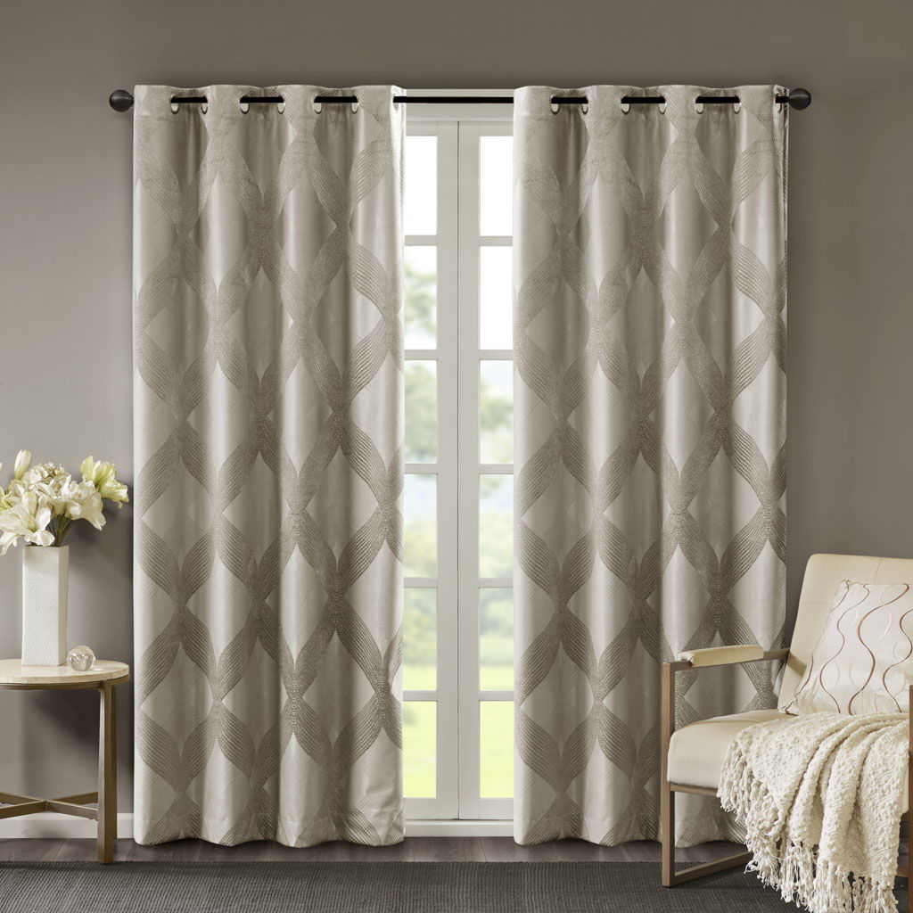 Bentley - 84" Ogee Knitted Total Blackout Panel - Taupe SunSmart