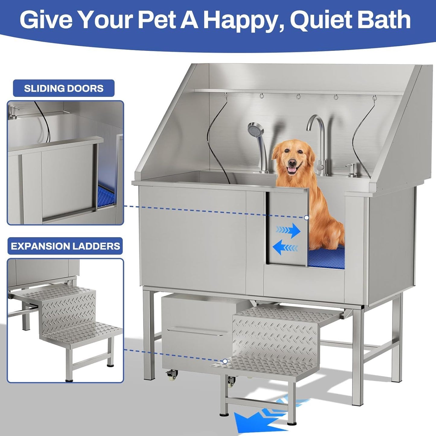 Stainless Steel Dog Washing Station With Seamless Design And Accessories - Silver Daily Nest