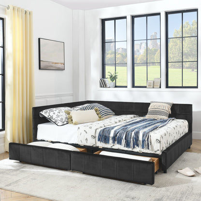 Mid-Century Storage Upholstered Tufted Bed Frame With Backrest And Armrests Home Essentials