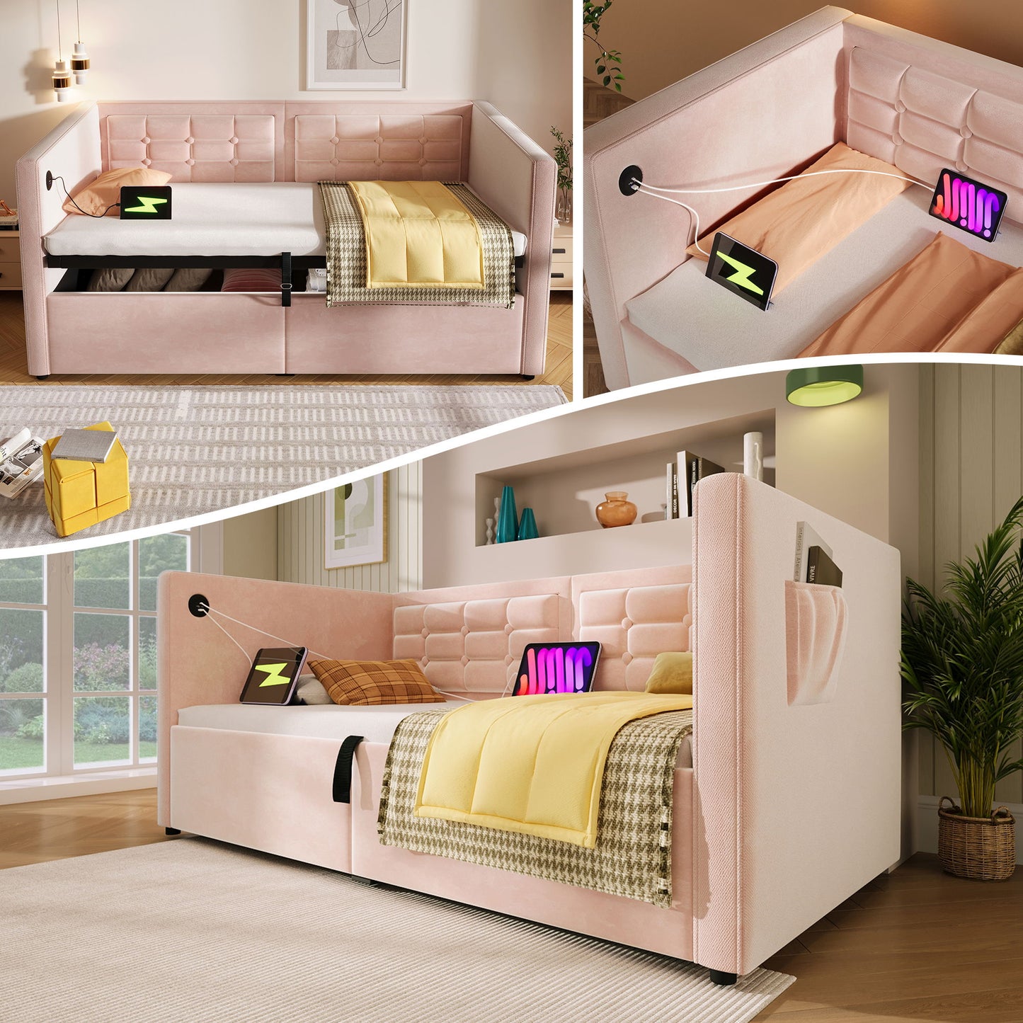 Upholstered Hydraulic Storage Daybed With USB & Type C Charging Artistry At Home