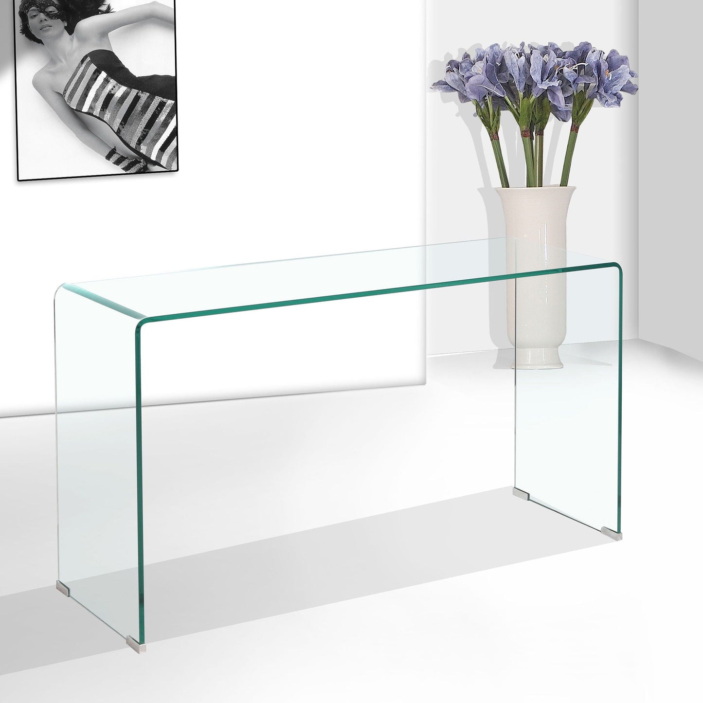 Elegant Transparent Tempered Glass Console Table With Rounded Edges, Modern Sofa Table - Clear Home Essentials