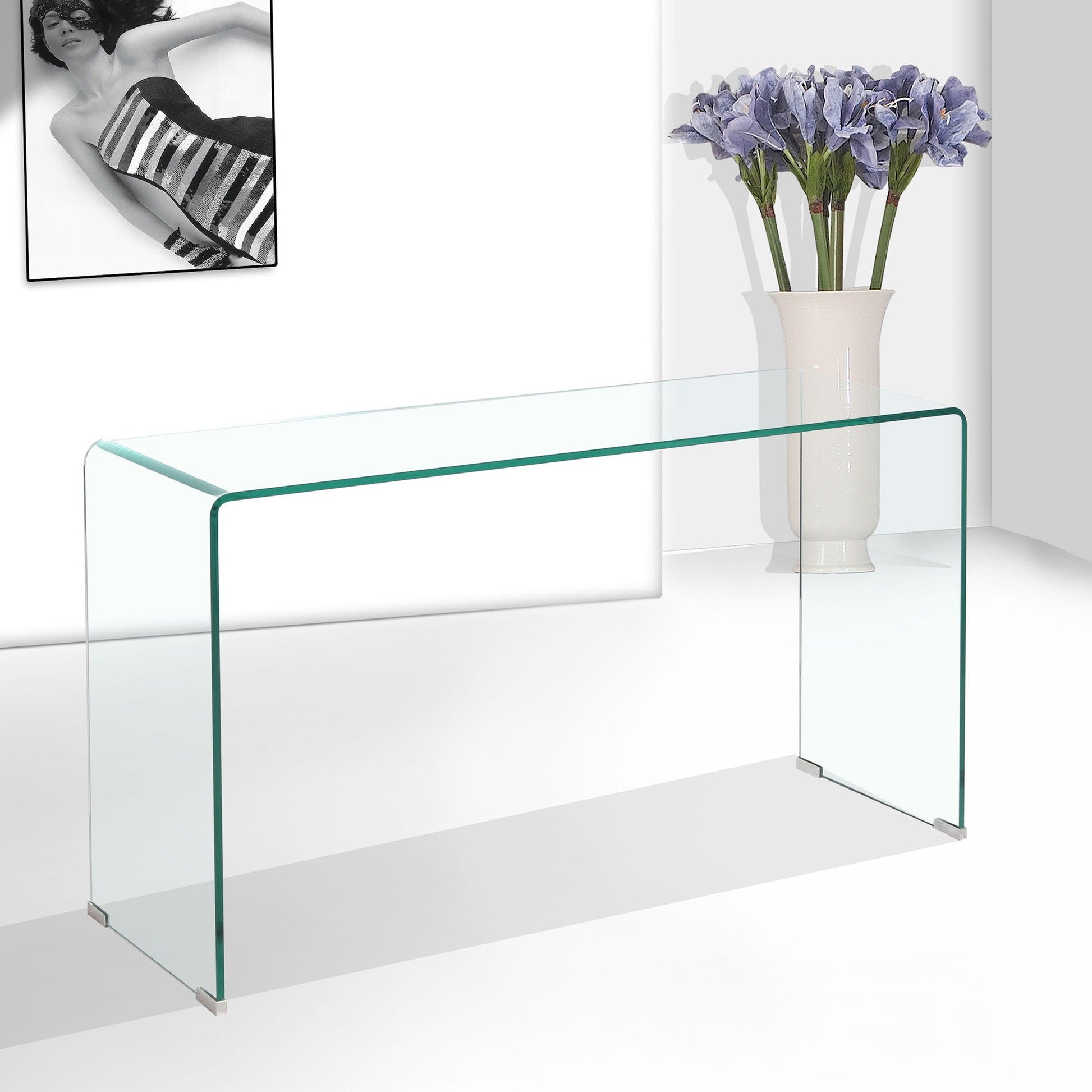 Elegant Transparent Tempered Glass Console Table With Rounded Edges, Modern Sofa Table - Clear Home Essentials