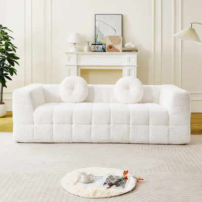 Boneless 3 Seater Sofa With Circular Throw Pillows - Beige Home Essentials