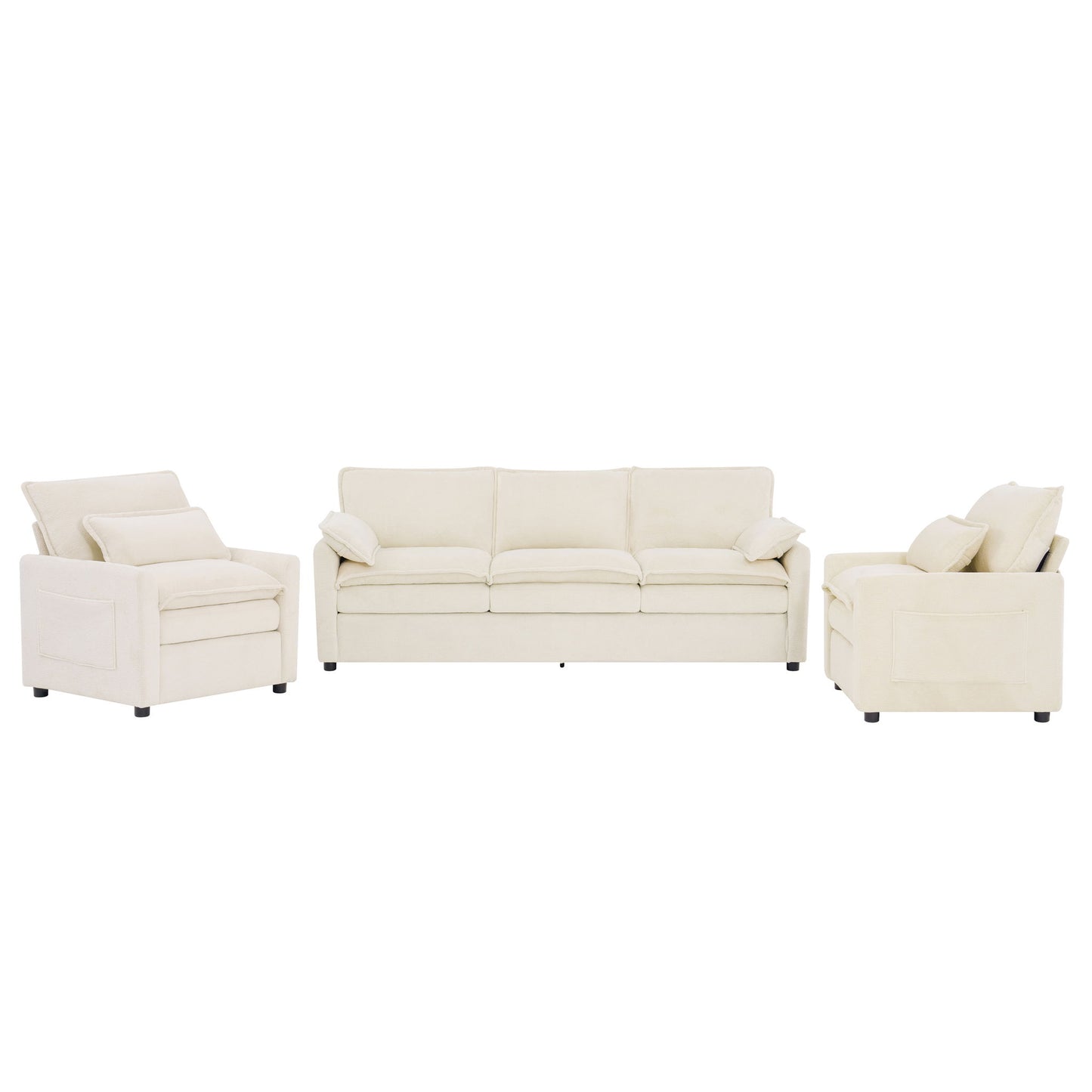 Modern Sofa Set With Double Layer Cushion And Side Storage Pockets Hearth and Haven