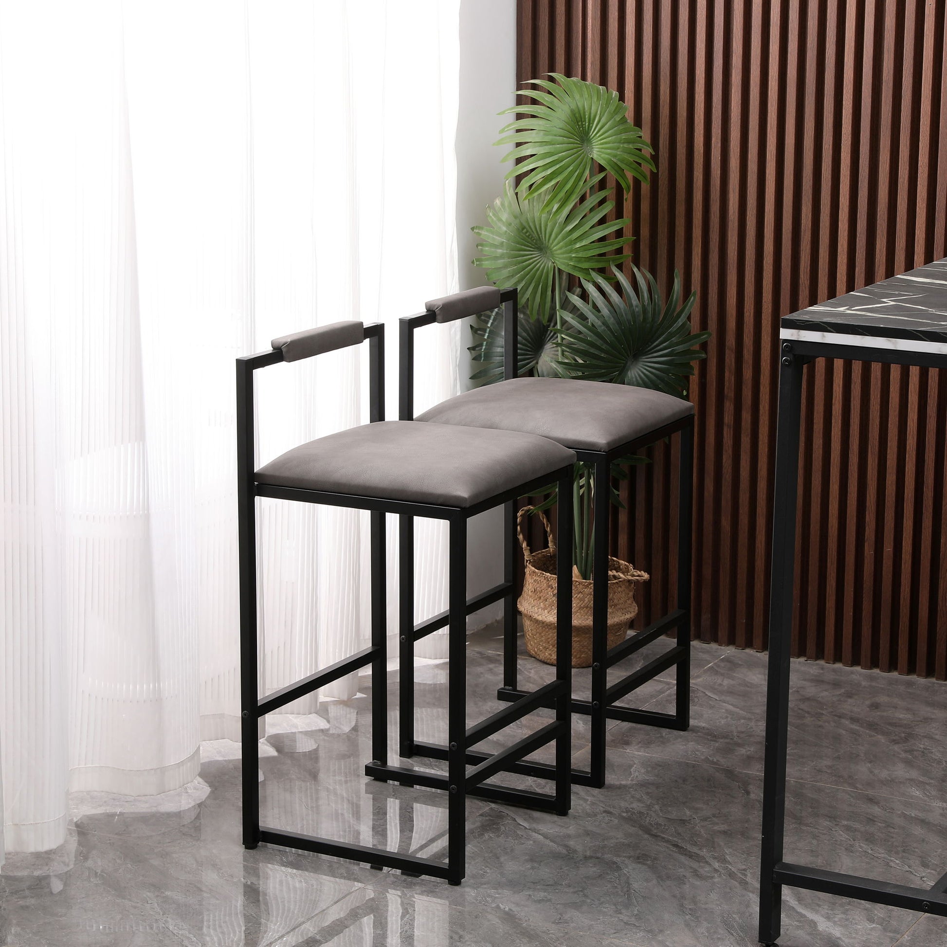 Elegant Bar Stool Set With Backrest And Footrest, Counter Height (Set of 2) Home Essentials