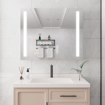 36 x 30" Medicine Cabinet With LED Vanity Mirror, Anti-Fog, Dimmable, Recessed Or Surface Mount, Aluminum 3000K~6000K Lighted Double Door Bathroom Cabinet With Touch Switch - Silver