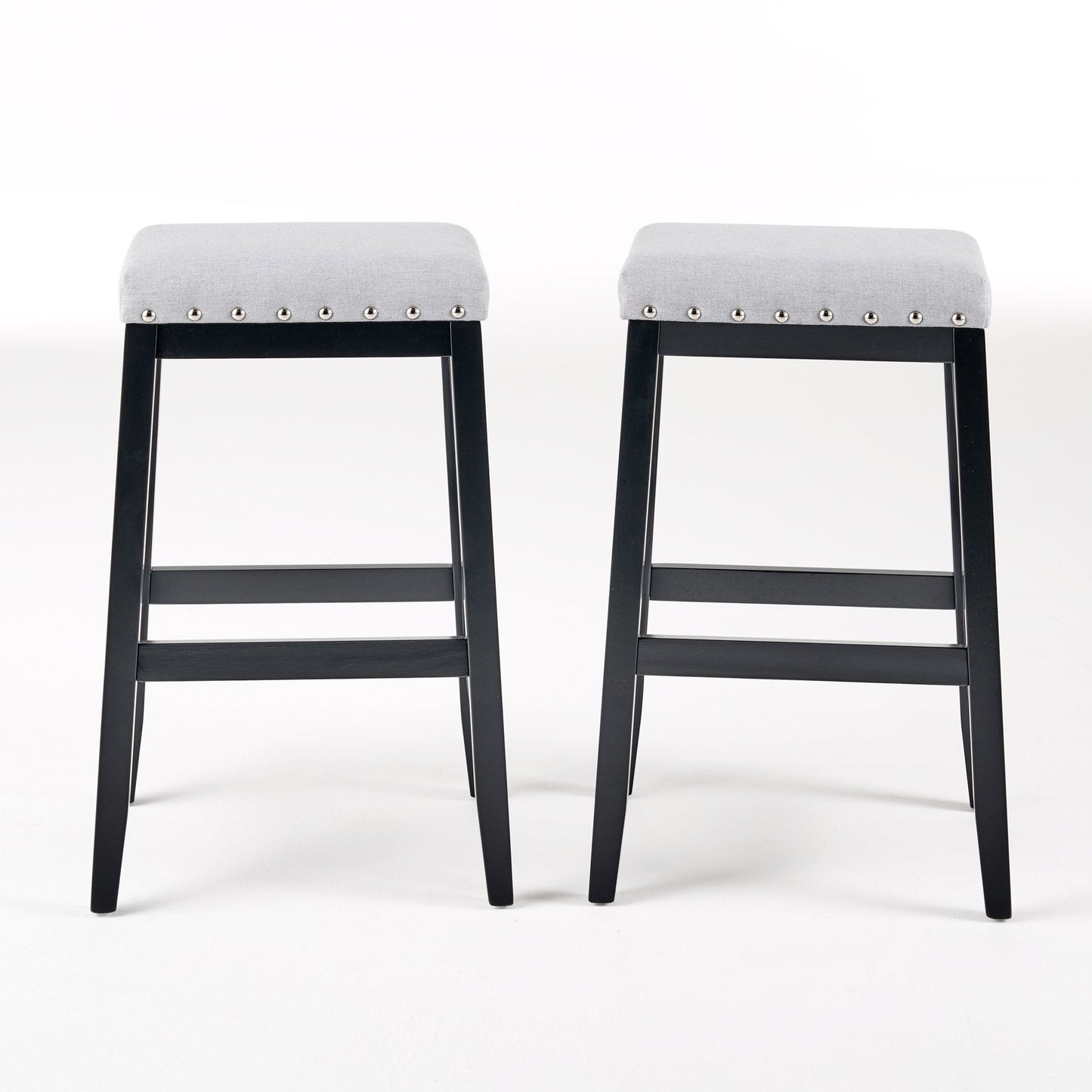 Greely Saddle Barstool Set With Fabric Upholstery - Light Gray Noble House