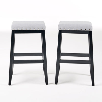 Greely Saddle Barstool Set With Fabric Upholstery - Light Gray Noble House