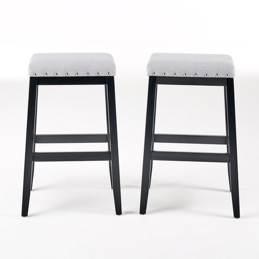 Greely Saddle Barstool Set With Fabric Upholstery - Light Gray Noble House