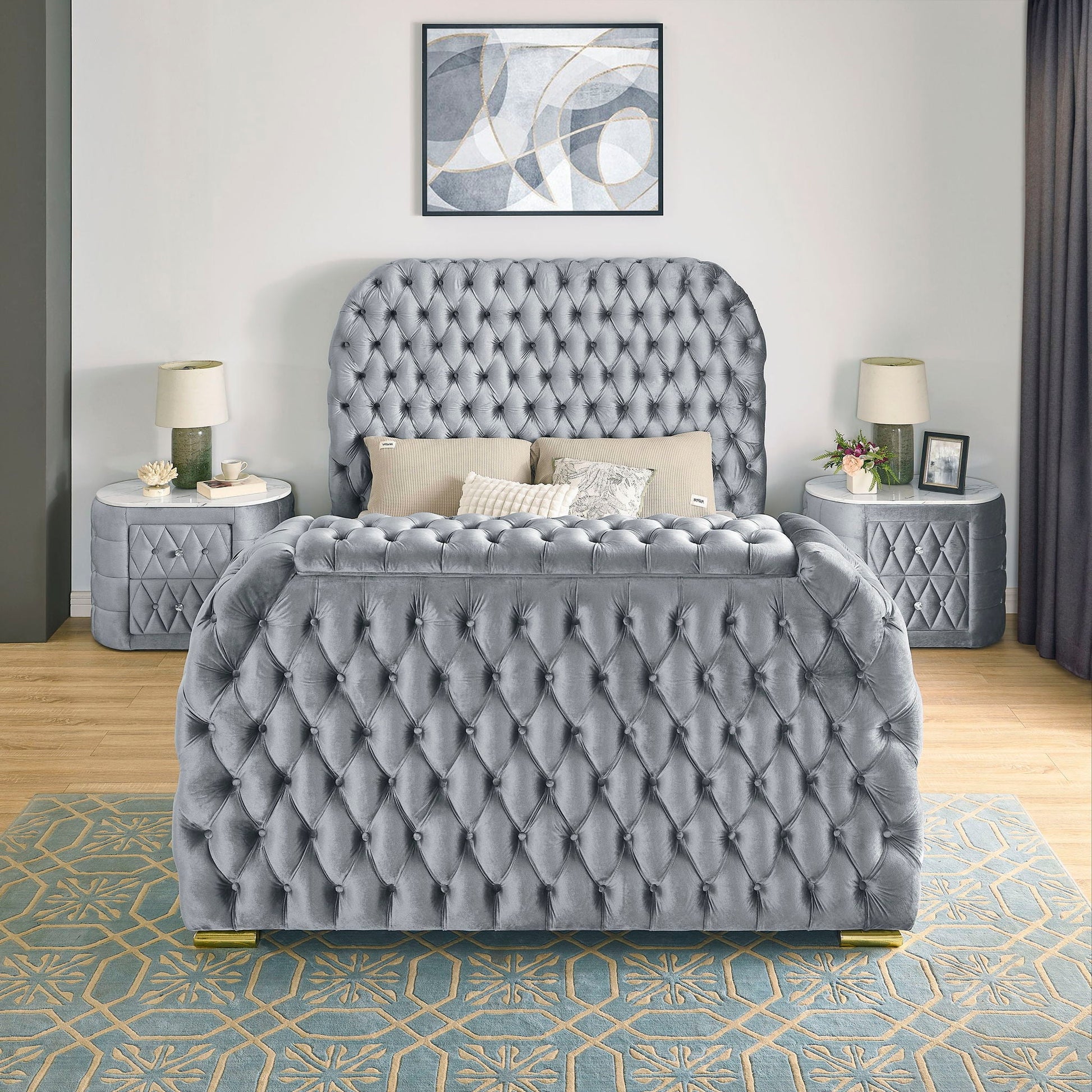Natalia - Upholstered Bed With Decking Board Set Crown Mark