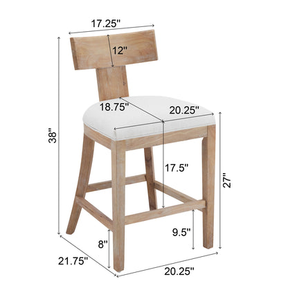 Upholstered Counter Height Bar Stools With Solid Rubber Wood Frame (Set of 2) Noble House