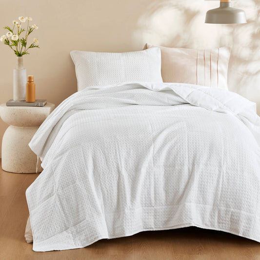 Mina - Twin/Twin Long Waffle Weave Textured Quilt Set - White Super Listing
