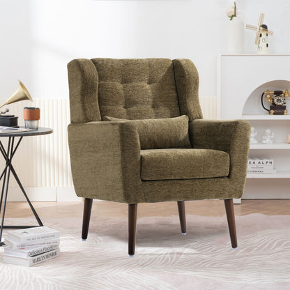 Modern Accent Chair, Chenille Arm Chairs For Living Room, Upholstered Mordern Armchair, Comfy Soft Padded Lounge Chair In Small Space, Bedroom, With Pillow, Solid Wood Leg Home Essentials