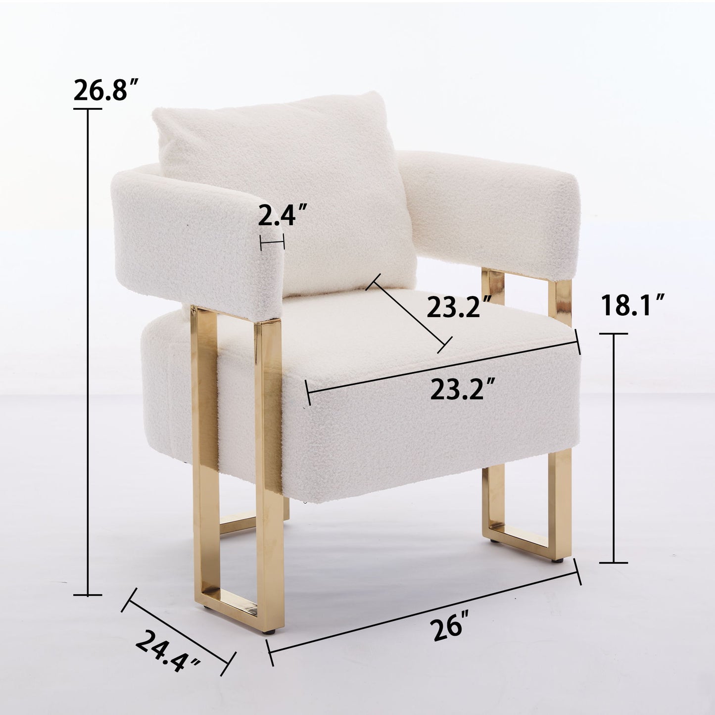 Modern Decorative Chair Teddy Fleece Upholstered And Metal Foot Home Essentials