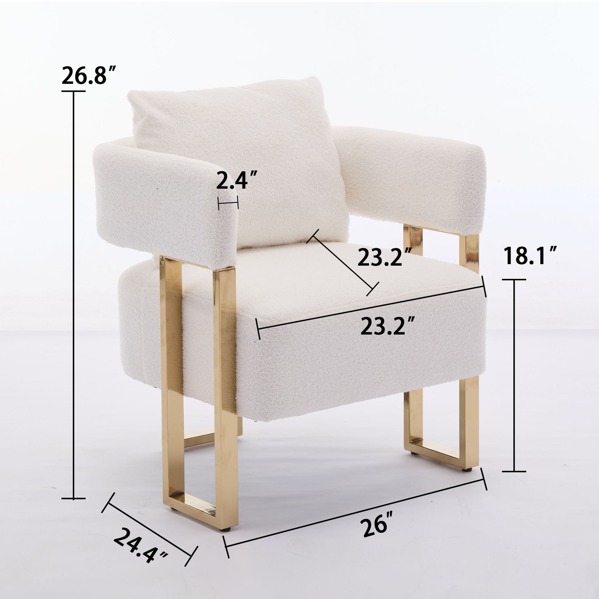 Modern Decorative Chair Teddy Fleece Upholstered And Metal Foot Home Essentials