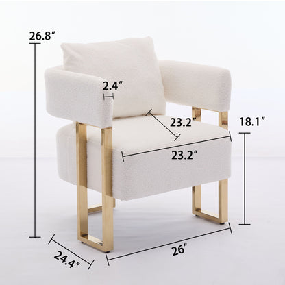 Modern Decorative Chair Teddy Fleece Upholstered And Metal Foot Home Essentials