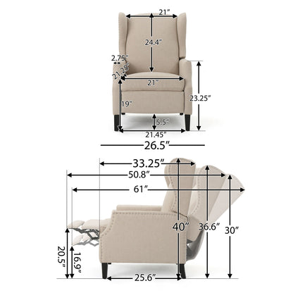 Westeros Wing Back Fabric Upholstered Recliner Noble House