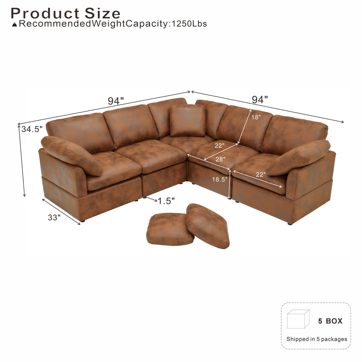 Modular Cloud Sectionals Sofa, Freely Configurable Corner - Light Brown Home Essentials