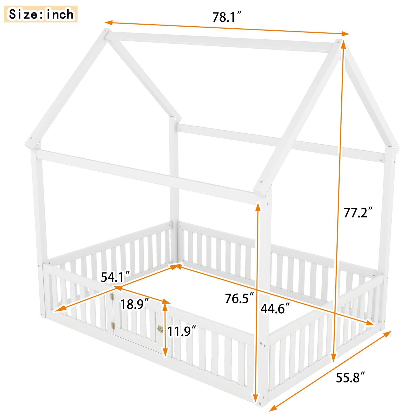 Wood House Bed With Fence And Door Hearth and Haven