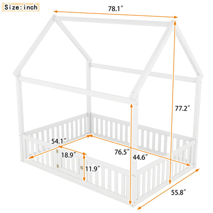 Wood House Bed With Fence And Door Hearth and Haven