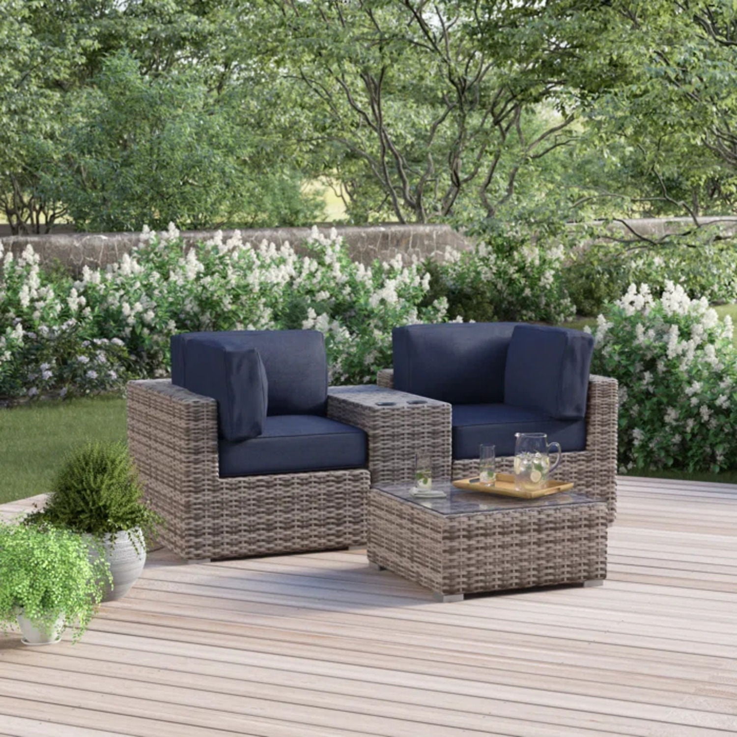 Wicker Seating Group Set With Table And Cushions LSI Patio Furniture
