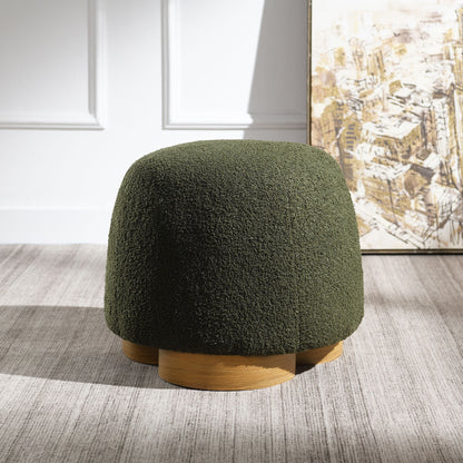 Round Soft Teddy Fabric Upholstered Ottoman With Metal Accents Home Essentials