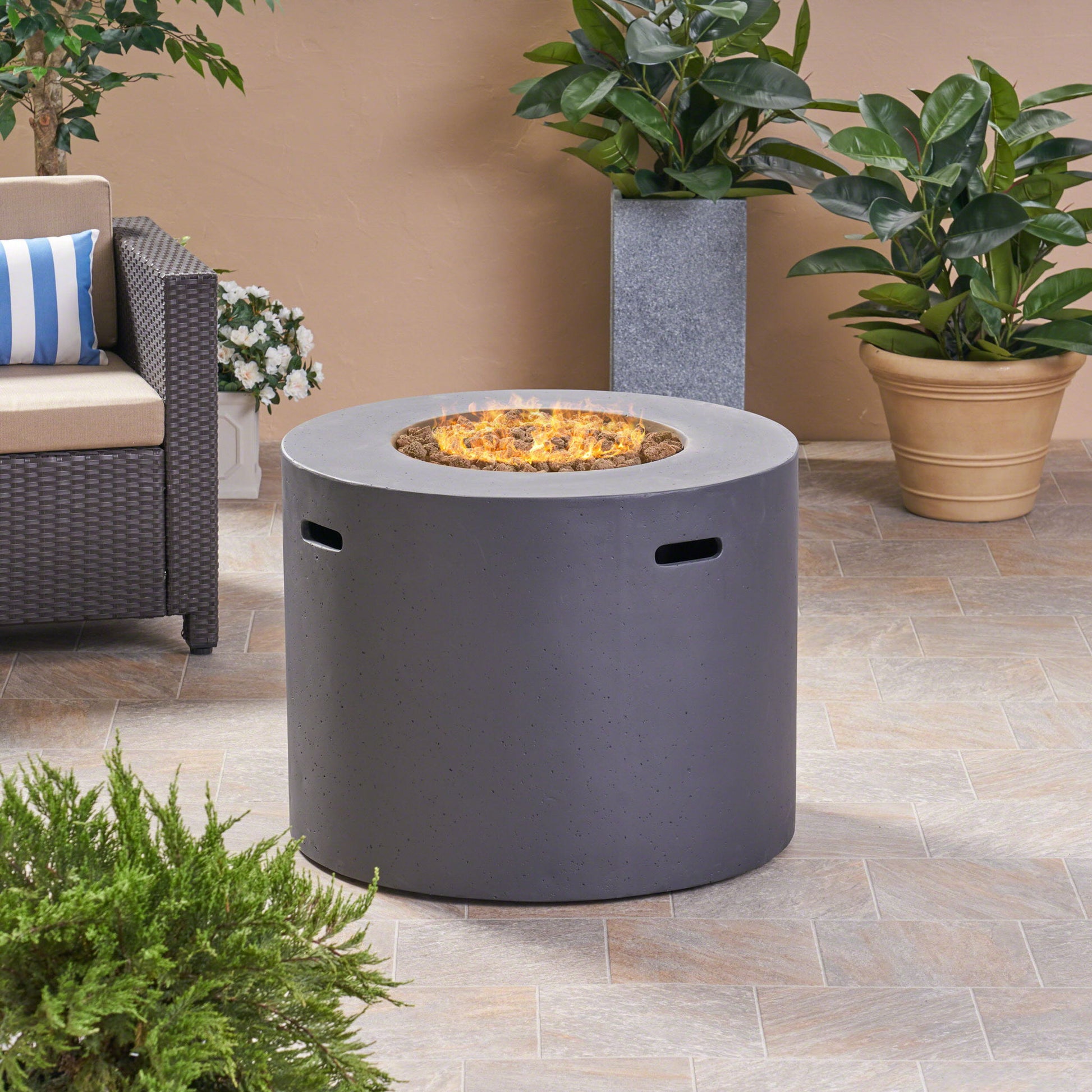 Round Iron Fire Pit With 40,000 Btu Noble House