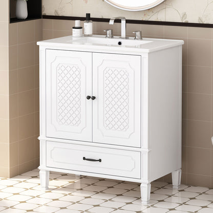 Vintage Style Bathroom Vanity With Sink, Multi Functional Storage, Soft-Closing Door Noble House