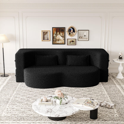 Modern Floor Sofa, With 2 Pillows, Convertible Teddy Fabric Foam Filled Bed Home Essentials