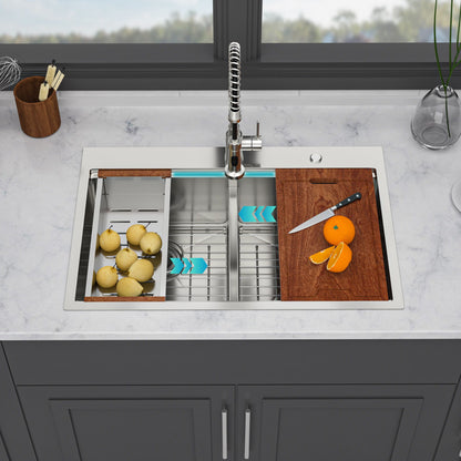 Topmount Drop In Kitchen Sink, Double Bowl Stainless Steel - Brushed Nickel Daily Nest