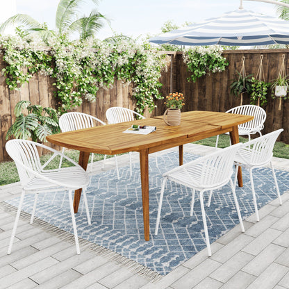 Modern Outdoor 7 Piece Expandable Dining Set With Stackable Chairs Noble House