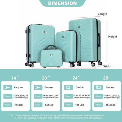 4 Piece Lightweight Suitcase, Makeup Box, Aircraft Wheels Daily Nest