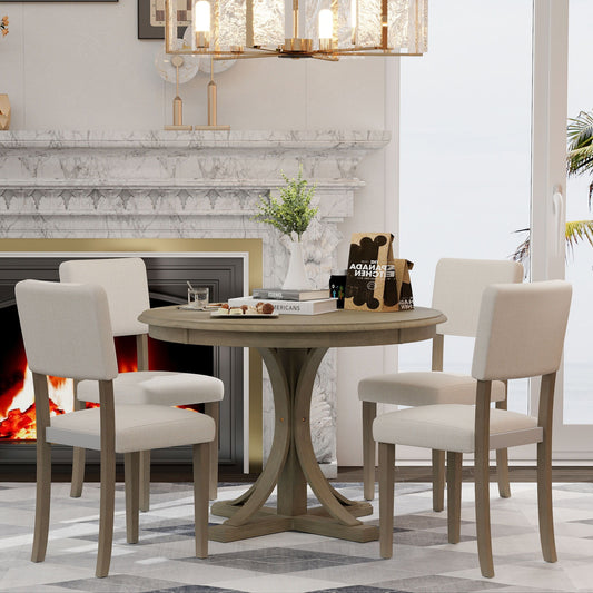 Retro Round Dining Table Set With Curved Trestle Style Table Legs And Upholstered Chairs For Dining Room Hearth and Haven