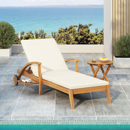 Versatile Chaise Lounge With Wheels Acacia Wood Recliner For Patio - Cream Noble House