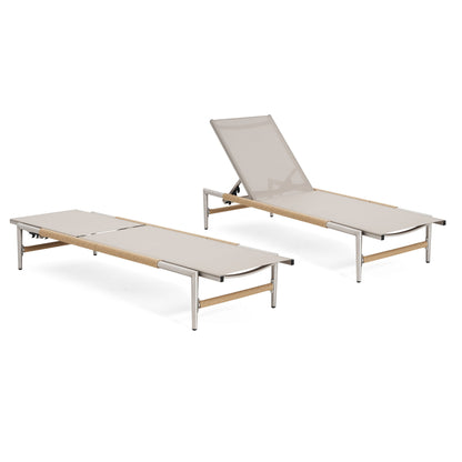 Hargrove - Outdoor Patio Aluminum Chaise Lounge (Set of 2) - Natural / Silver Noble House