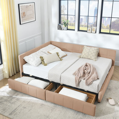 Mid-Century Storage Upholstered Tufted Bed Frame With Backrest And Armrests Home Essentials