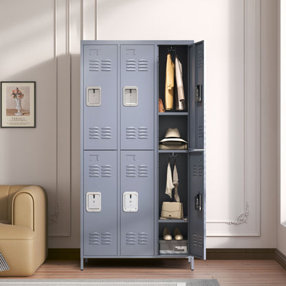 6 Door Lockers With Lock For Employees, Storage Cabinet For Home, Gym, Office, School, Garage - Gray Home Essentials